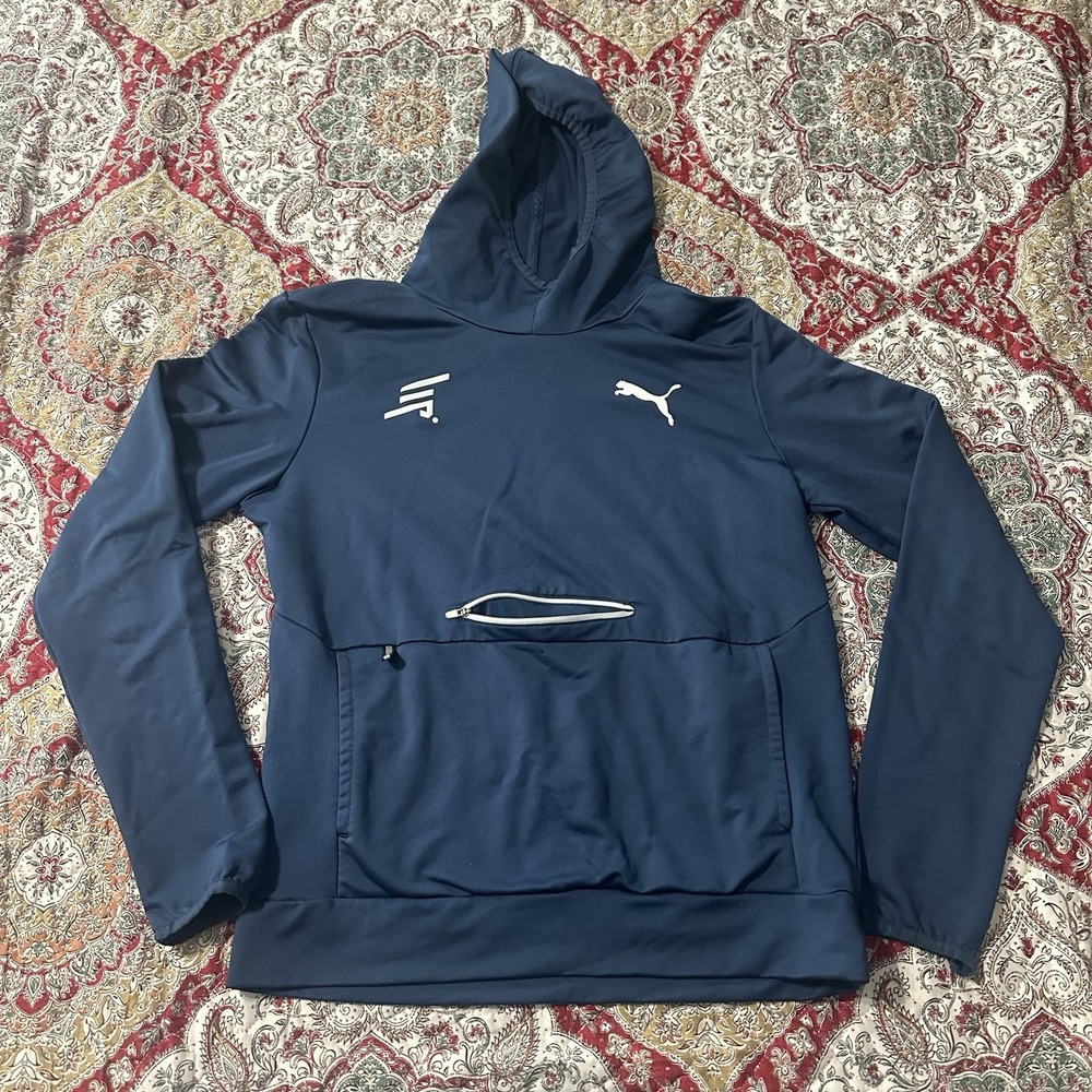 Puma Ready To Go Mens S Training Hoodie Navy Blue Gym Hooded Pockets Slim Fit